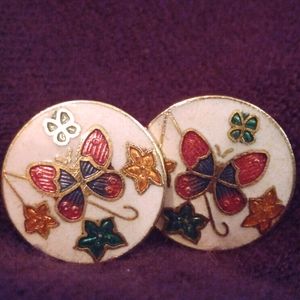 Adorable Vintage Butterfly Cloisonne Earrings